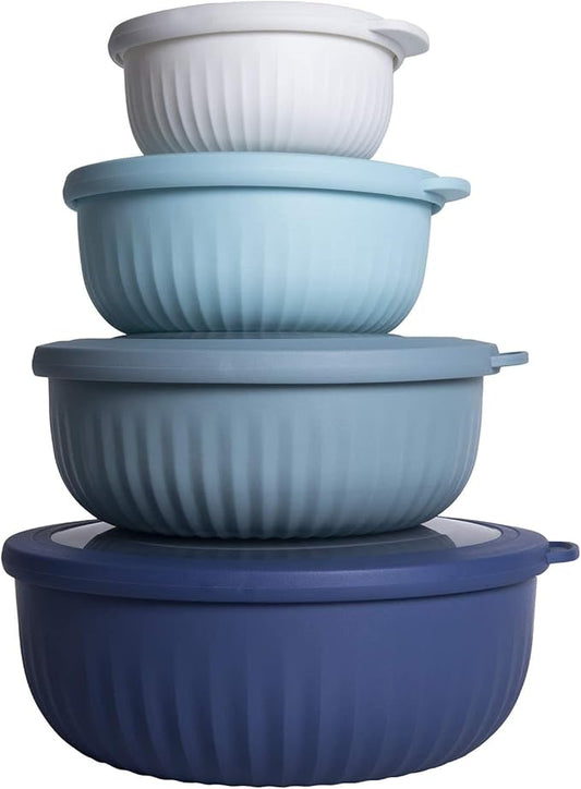 COOK WITH COLOR Prep Bowls with Lids- Wide and Deep Nesting Plastic Small Mixing Bowl Set with Lids, 8 Piece Set - Wide Bowls, Blue by CookwithColor