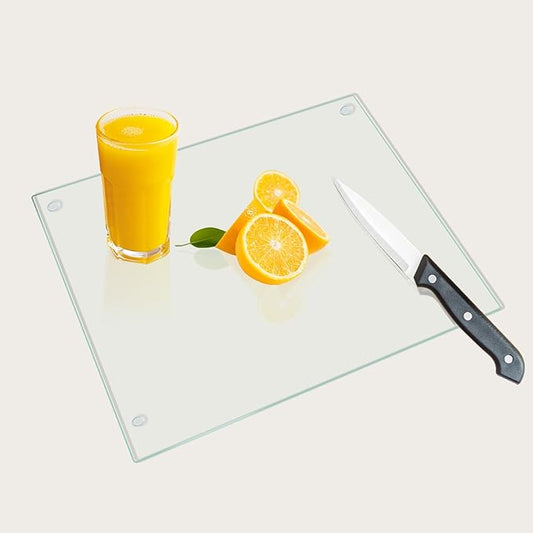 Mymonfif Tempered Glass Cutting Board for Kitchen, Clear Glass Board for Countertop, with Non-Slip Feet, Heat Resistant, Middle Size 14x10" 1Pcs by Mymonfif