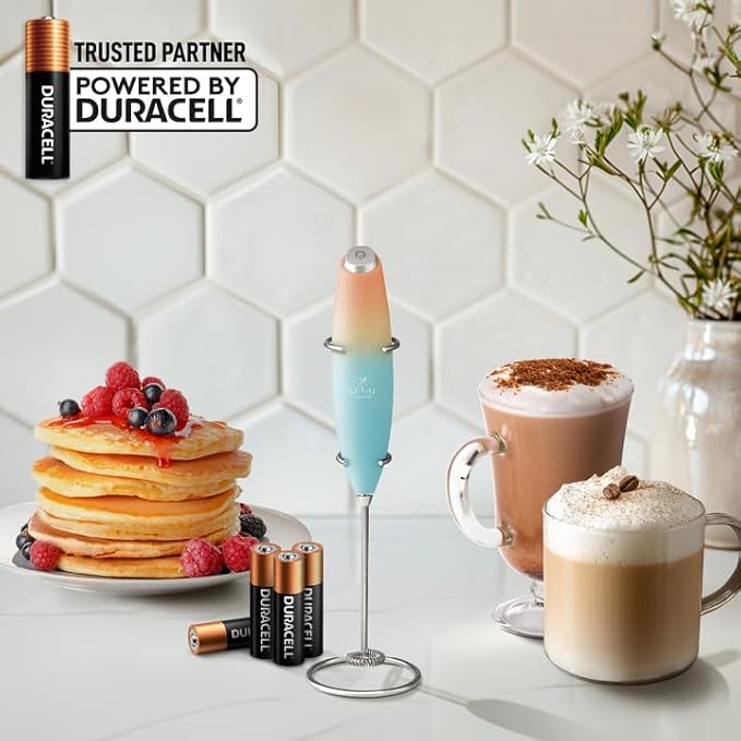 Zulay Kitchen Powerful Milk Frother Wand With 4 AA Duracell Batteries - Ultra Fast Handheld Drink Mixer - Electric Whisk Foam Maker for Coffee, Lattes, Cappuccino, Matcha & Creamer - Sunrise - Image 5