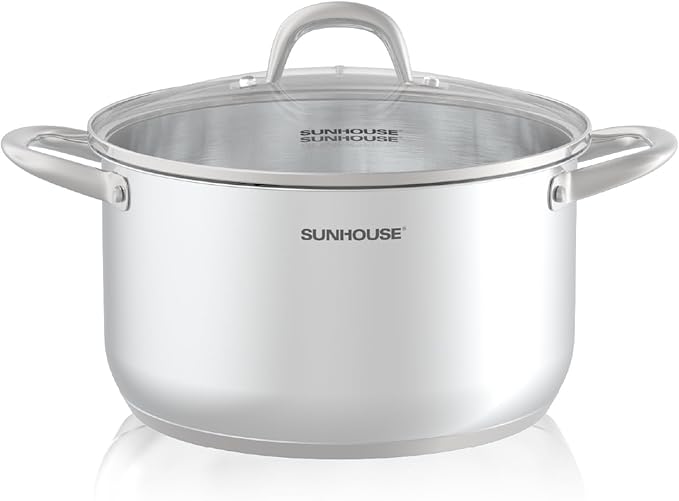 SUNHOUSE 8 Quart Stock Pot with Lid - 3-Ply Bottom Stainless Steel Pasta Cooking Canning Dutch Oven Pot - Induction Compatible for All Stovetops - Dishwasher Safe & Oven Safe by SUNHOUSE