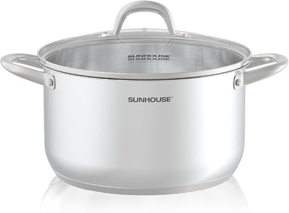 SUNHOUSE 8 Quart Stock Pot with Lid - 3-Ply Bottom Stainless Steel Pasta Cooking Canning Dutch Oven Pot - Induction Compatible for All Stovetops - Dishwasher Safe & Oven Safe by SUNHOUSE