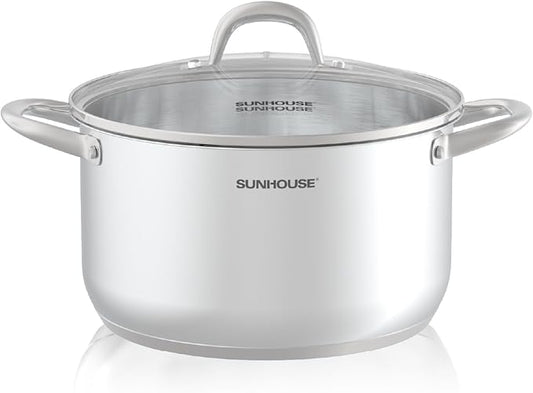 SUNHOUSE 8 Quart Stock Pot with Lid - 3-Ply Bottom Stainless Steel Pasta Cooking Canning Dutch Oven Pot - Induction Compatible for All Stovetops - Dishwasher Safe & Oven Safe by SUNHOUSE