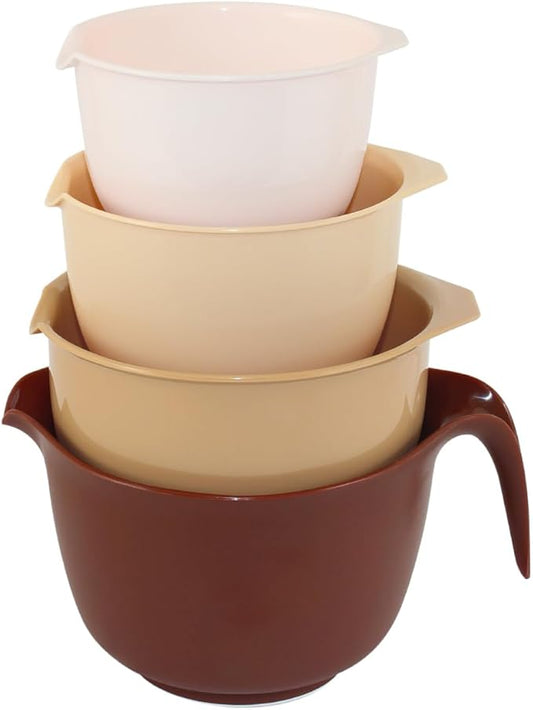 Glad Mixing Bowls with Pour Spout, Set of 4 - Nesting Plastic Bowls (1.2qt, 1.9qt, 2.8qt, and 3qt with Handle) - Non Slip Base, Dishwasher Safe Kitchen Cooking and Baking Supplies, Beige by GladTrashFoodStorage