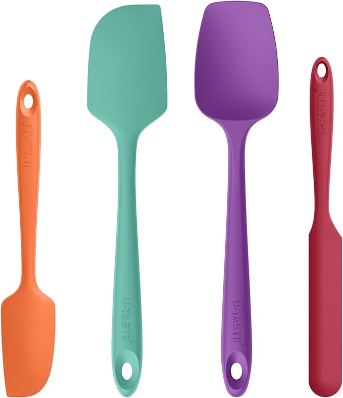 U-Taste Heat Resistant Silicone Spatula - 600ºF Hot-Proof Food Grade Kitchen Baking Bowl Scraper, Flexible and Sturdy Rubber Cooking Utensil for Mixing Scraping in NonStick Cookware (4 Pcs, Colorful) by U-Taste