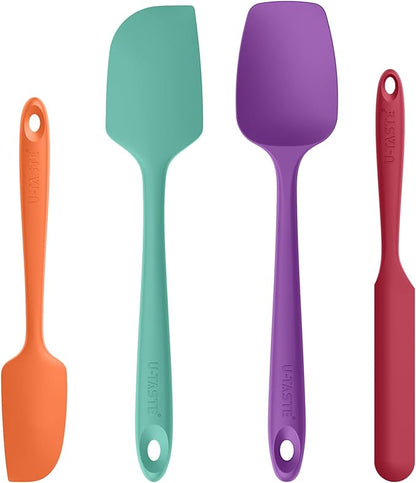 U-Taste Heat Resistant Silicone Spatula - 600ºF Hot-Proof Food Grade Kitchen Baking Bowl Scraper, Flexible and Sturdy Rubber Cooking Utensil for Mixing Scraping in NonStick Cookware (4 Pcs, Colorful) by U-Taste