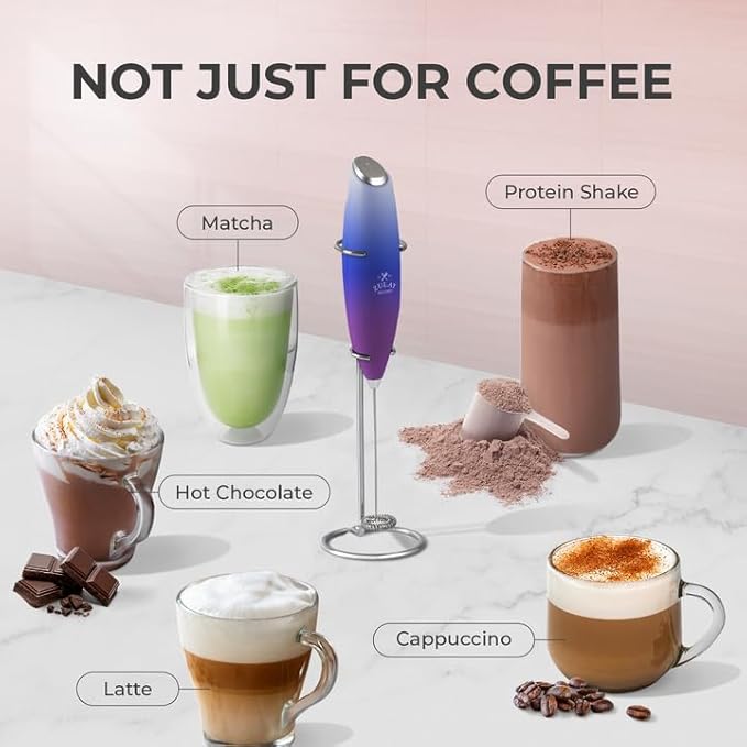 Zulay Kitchen Powerful Milk Frother Wand With 4 AA Duracell Batteries - Ultra Fast Handheld Drink Mixer - Electric Whisk Foam Maker for Coffee, Lattes, Cappuccino, Matcha & Creamer - Firework - Image 3