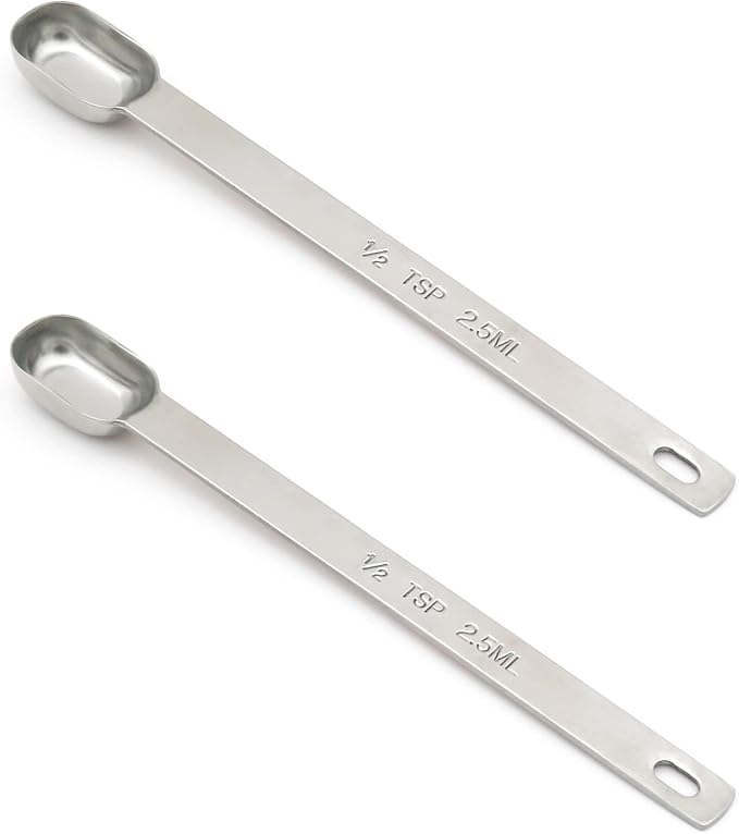 2PCS 1/2tsp (1/6tbsp, 2.5ml) Single Measuring Spoon, Stainless Steel Long Handle Individual Teaspoons Only by BERYLER