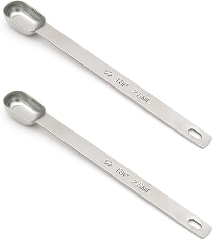 2PCS 1/2tsp (1/6tbsp, 2.5ml) Single Measuring Spoon, Stainless Steel Long Handle Individual Teaspoons Only by BERYLER