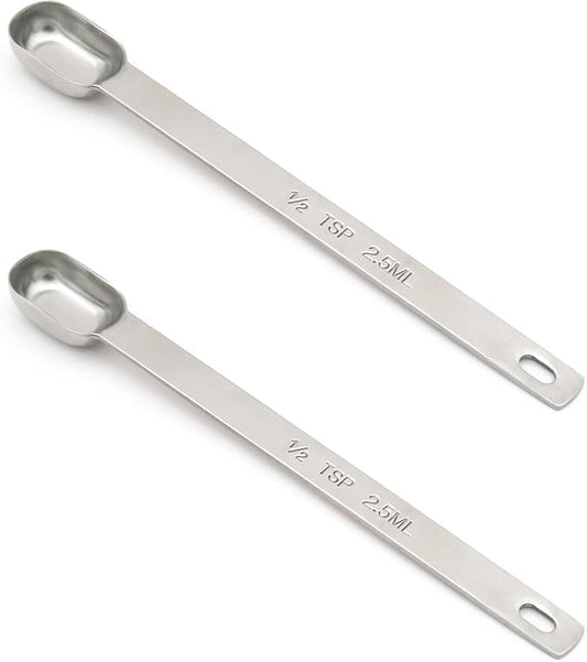 2PCS 1/2tsp (1/6tbsp, 2.5ml) Single Measuring Spoon, Stainless Steel Long Handle Individual Teaspoons Only by BERYLER