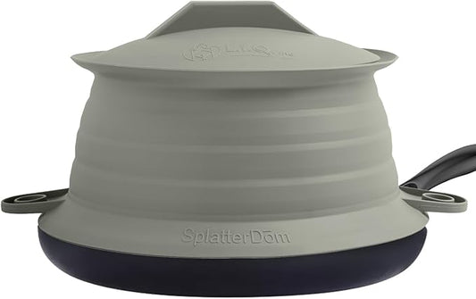 L.I.Q Silicone Splatter Guard – Fits 10 and 12 Inch Pots (25 and 30 Centimeters) – Microwave Safe and Durable SplatterDom - Includes 10” Lid - Food and Oil Splash Guard (Smoke, Large)