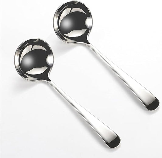 Small Ladle, 304 Stainless Steel Small Gravy Soup Serving Ladle for Sauces or Serving Soup Spoon, Silver (2 pack)
