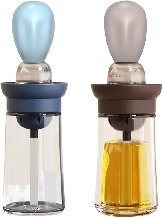 TINMIX Oil Dispenser with Brush - 2 Pack Glass 2 IN 1 Olive Oil Dispensing Bottle with Basting Brush for Cooking Frying Baking Kitchen, 180ml, T-OB21 Blue+Grey by TINMIX