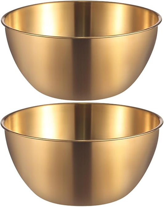 Stainless Steel Salad Bowls Set of 2 Mixing Bowl with Measurement Markings Snacks Bowls, 2.11 Quart Gold Serving Bowls for Mixing, Cooking, Baking, Prepping and Home Kitchen Food Storage Bowls