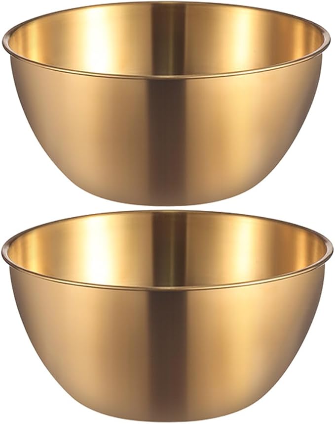 Stainless Steel Salad Bowls Set of 2 Mixing Bowls with Measurement Markings, Snacks Bowls, 1.27 Quart Gold Serving Bowls for Mixing, Cooking, Prepping and Home Kitchen Food Storage