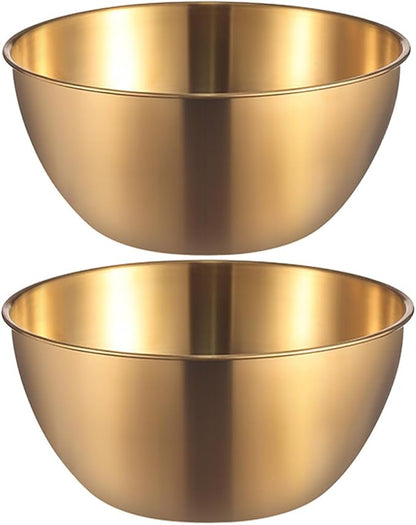 Stainless Steel Salad Bowls Set of 2 Mixing Bowl with Measurement Markings Snacks Bowls, Small 0.74 Quart Gold Serving Bowls for Mixing, Cooking, Prepping and Home Kitchen Food Storage Bowls