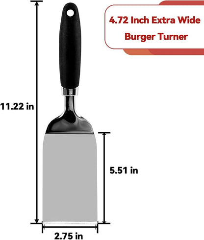 Metal Spatula for Cast Iron Skillet Grill & BBQ, Flat Top Griddle Spatulas for Burgers Fish Eggs, Stainless Steel Turner Flipper for Kitchen Use