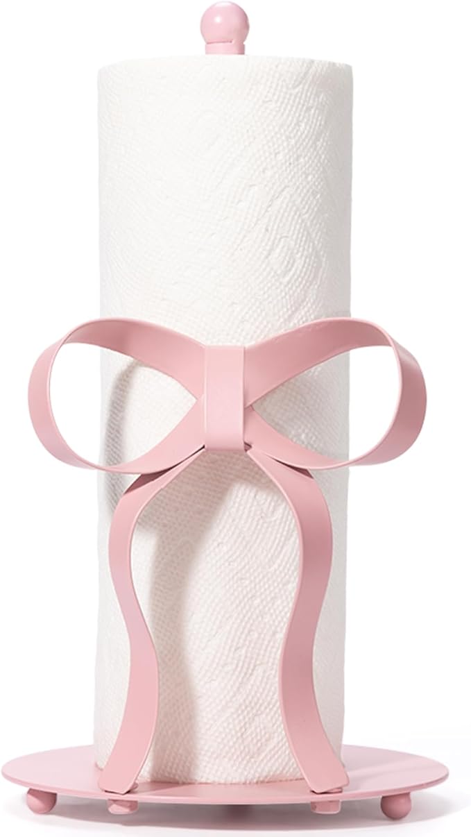 Pink Bow Paper Towel Holder Coutertop - Bow Accent Paper Towel Holder, Pink Kitchen Decor and Accessories, Coquette Room Decor Girly Gifts for Women, 3D Handmade Pattern, Weighted Base by Shinlar