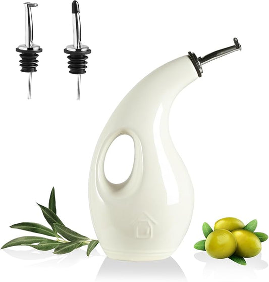 Sweejar Ceramic Olive Oil Dispenser Bottle, 24 Oz Opaque Cruet Protects EVOO Oil to Reduce Oxidation, Suitable for Storage Vinegar, Coffee Syrups, Liquids (Beige) by Sweejarco1949
