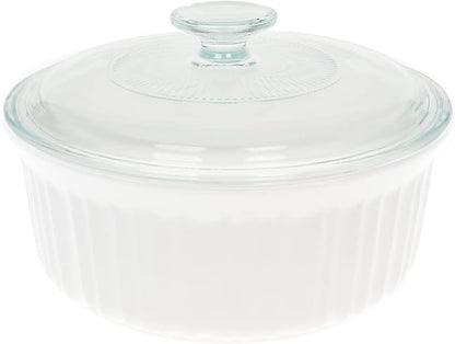 CorningWare FS5 1.5qt/1.4L Round French White Casserole Dish & G-5C 1.5qt French White Fluted Glass Lid