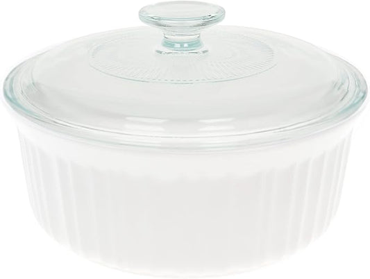 CorningWare FS5 1.5qt/1.4L Round French White Casserole Dish & G-5C 1.5qt French White Fluted Glass Lid