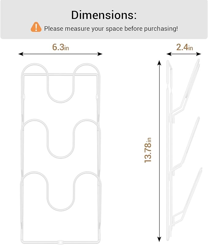 ORDORA 2 Pack Pot Lid Organizer Rack for Cabinet Door, 6-Tier Pot Lid Holders inside Cabinet, No Drilling Adhesive Wall Door Mounted Rustproof Pots and Pans Cover Organizers for Kitchen Storage, White - Image 5