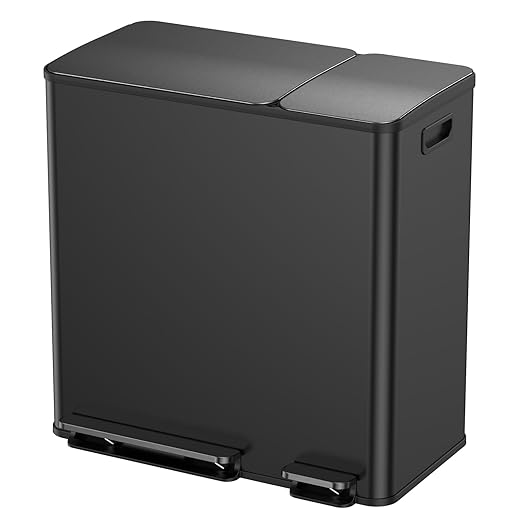 Lovewind Double Trash Can Kitchen, 13+5.5 Gallon Stainless Steel Dual Trash and Recycle Bin Combo with Silent Close Lid, Heavy-Duty Foot Pedal, Easy to Clean Garbage Can for Large Families, Black