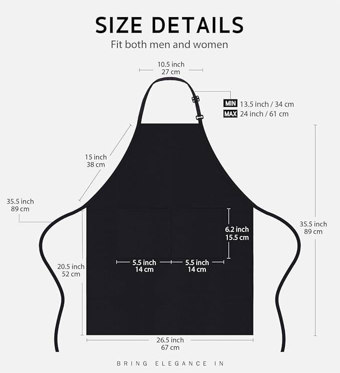Syntus Apron for Men Women, Adjustable Cooking Kitchen Chef Aprons with 2 Pockets, Cotton/Polycotton/Polyester - Image 2