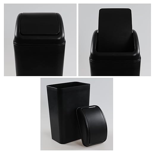 Plastic Waste Bin with Swing Lid, 14 Liter Garbage Can, 1 Pack, 5.2" x 8.2" x 15.7" - Image 2