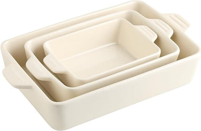 Sweejar Ceramic Bakeware Set, Rectangular Baking Dish for Oven Lasagna Pans for Cooking, Kitchen, Cake Dinner, Banquet and Daily Use, 11.8 x 7.8 x 2.76 Inches of Casserole Dishes (Beige) by Sweejarco1949