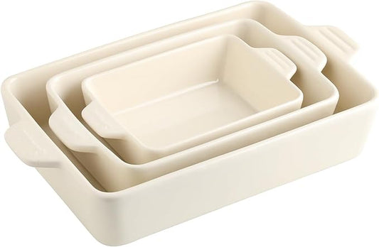 Sweejar Ceramic Bakeware Set, Rectangular Baking Dish for Oven Lasagna Pans for Cooking, Kitchen, Cake Dinner, Banquet and Daily Use, 11.8 x 7.8 x 2.76 Inches of Casserole Dishes (Beige) by Sweejarco1949