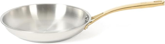 Martha Stewart Castelle 9.5-Inch Stainless Steel Frying Pan with Gold-Tone Handle – Tri-Ply Encapsulated Bottom, Oven Safe & Induction Safe Skillet for Searing and Sautéing by MarthaStewart