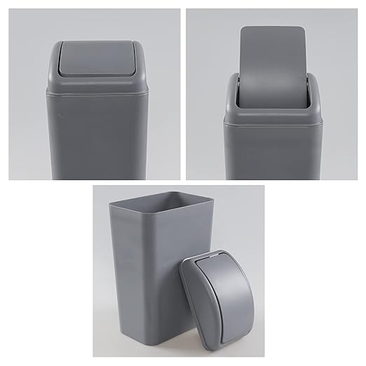 Plastic Waste Bin with Swing Lid, 14 Liter Garbage Can, 1 Pack (Grey) - Image 2