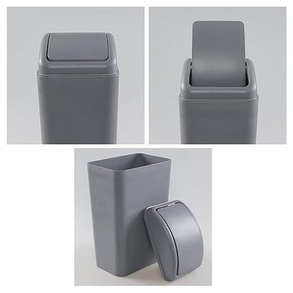 Plastic Waste Bin with Swing Lid, 14 Liter Garbage Can, 1 Pack (Grey) - Image 2