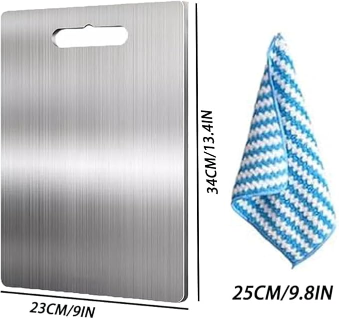 Stainless Steel Cutting Board, Titanium Cutting Board, Titanium Cutting Boards for Kitchen,Double Sided Chopping Board for Cutting Meat Vegetable Fruit(Silver, 13.4 x 9 in)
