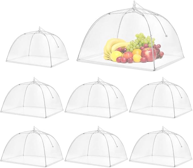 SPANLA Mesh Food Covers, 8 Pack Large and Tall Food Covers for Outside, 17"x17" Pop-Up Mesh Food Covers Tent Umbrella for Outdoors, Screen Tents, Parties Picnics, BBQs, Reusable and Collapsible by SPANLA