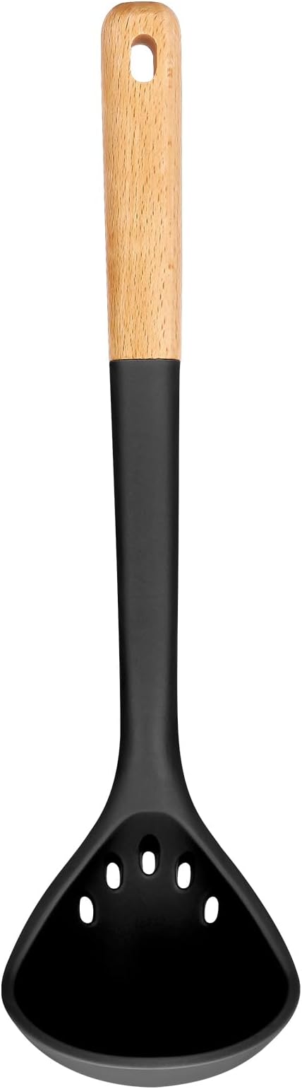 Large Silicone Ladle Spoon for Soup, Non Stick Kitchen Utensils with High Heat Resistant, BPA Free, Perfect Kitchen Tools for Cooking, Stirring,Serving Soups, 13.2inch (Black)