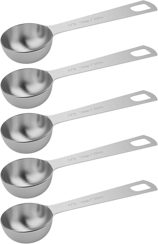 5PCS 2/3tbsp (2tsp, 10ml, 1/3oz) Single Measuring Spoon, Stainless Steel Individual Teaspoons Only by BERYLER