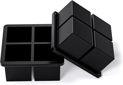 Bangp Large Ice Cube Tray for Whiskey,Silicone Ice Cube Trays 2 Pack,Large Ice Cube Molds with Leak Proof Removable Lid,Square Ice Cube Tray for Whiskey and Cocktail