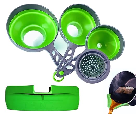 Collapsible Funnel Set of 3 | Silicone Pot Edge Soup Pour Spout | Food Grade Silicone Canning Funnels for Kitchen Use – Wide & Regular Mouth Mason Jars, |Canning, Easy Liquid Transfer