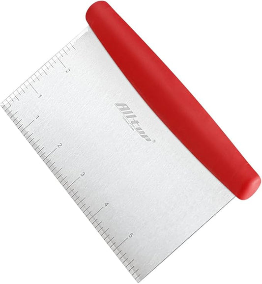 ALLTOP Bench Scraper & Chopper for Kitchen - Ideal Baking Essential Utensil,Stainless Steel Pastry/Dough/Food Cutter Tool for Cake Pizza Bread,Cooking - 1 Pack,Red by ALLTOP
