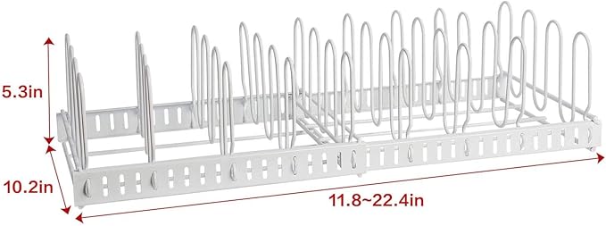 X-cosrack Expandable Food Container Lid Organizer,Large Capacity Adjustable 10 Dividers Detachable Lid Organizer Rack for Cabinets, Cupboards, Pantry Shelves, Drawers to Keep Kitchen Tidy,White - Image 6