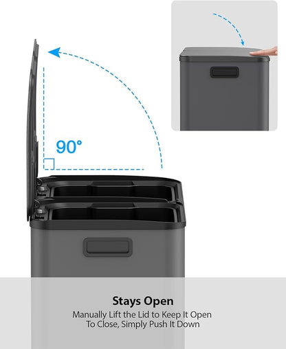 Lovewind Dual Trash and Recycling Bins for Kitchen, 2 * 11-Gallon Stainless Steel Double Trash Can, Step-On Garbage and Recycle Combo, Quiet Close, Pet-Proof, Compatible with 13-Gallon Bags, Grey - Image 7