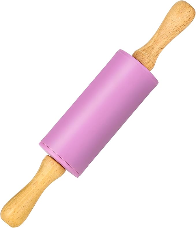 Mini Silicone Rolling Pin for Kids, Non-stick Surface Wood Handle, 9 Inch 1 Pack Purple by Honglida