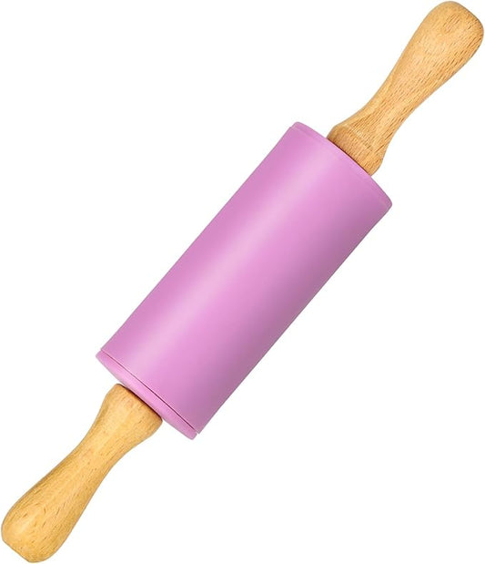 Mini Silicone Rolling Pin for Kids, Non-stick Surface Wood Handle, 9 Inch 1 Pack Purple by Honglida