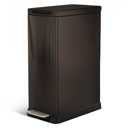 Home Zone Living 12 Gallon Slim Kitchen Trash Can with Soft Close Lid, Step Pedal, Bag Tuck Band, and Removable Liner, Stainless Steel, Black by HomeZoneLiving
