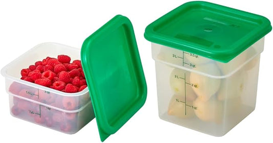 Cambro Food Storage Container with Lid (Microwave Safe and BPA-Free) - 2 Pack - Classic Series Square with Green Lid - 2 and 4 QT (Quart) - Commercial Grade for Food Prep (Translucent) by CambroManufacturing