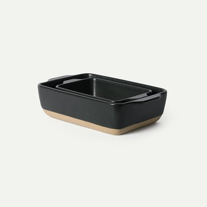 Mora Ceramic Set of 2 Baking Dishes For Casserole, Banana Bread, Brownies, Broiling, Roasting, and Baking. 7x11 in and Loaf Pans - Porcelain Serving Bakeware from Oven to Table. Freezer Safe - Liquorice by MORA