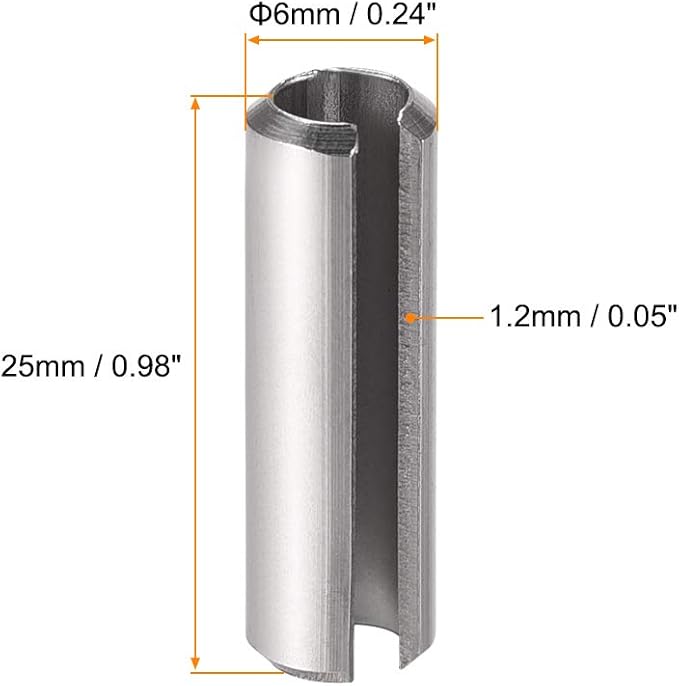uxcell Slotted Spring Pin - M6 x 25mm 304 Stainless Steel Split Spring Roll Dowel Pins Plain Finish 20Pcs