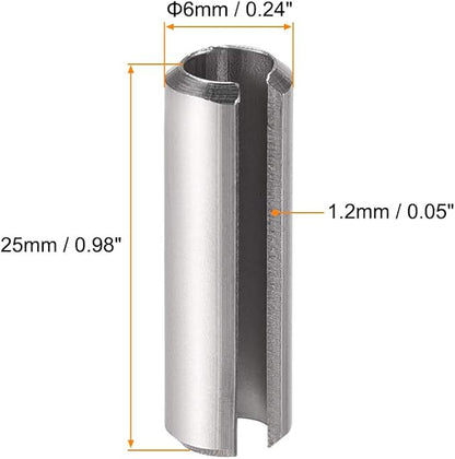 uxcell Slotted Spring Pin - M6 x 25mm 304 Stainless Steel Split Spring Roll Dowel Pins Plain Finish 20Pcs