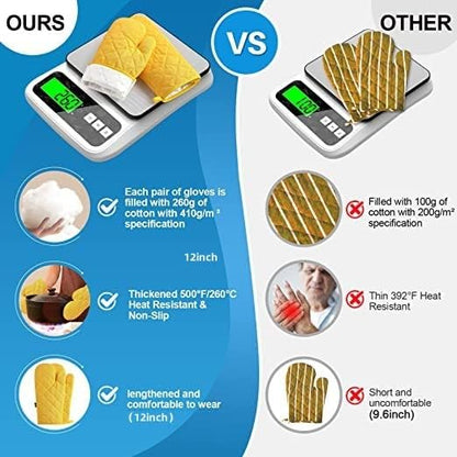 Oven Mitts and Pot Holders 4 pcs Set,High Heat Resistant 500 Degree Extra Thicken Long Kitchen Cotton Oven Glove for Cooking (12 Inch,Yellow) - Image 2